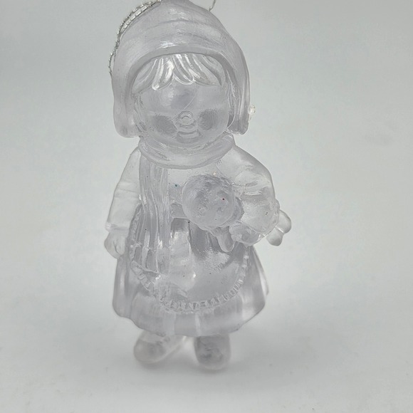 Vintage Clear Plastic Girl with Bouquet Christmas Ornament Figurine - Picture 1 of 5
